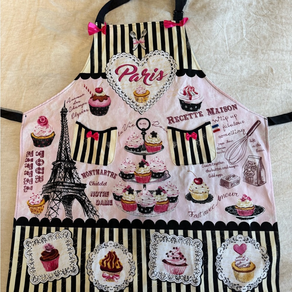 Paris Themed Pink and Black Apron